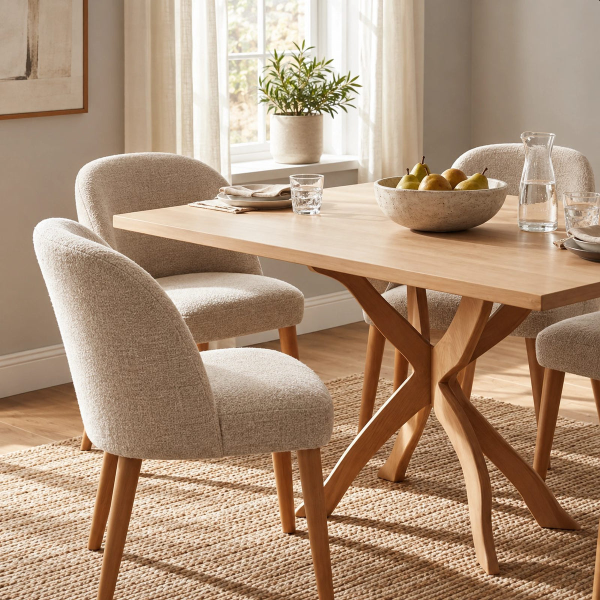 Scandinavian Solid Wood Dining Table With Crossed X Legs For Dining Room