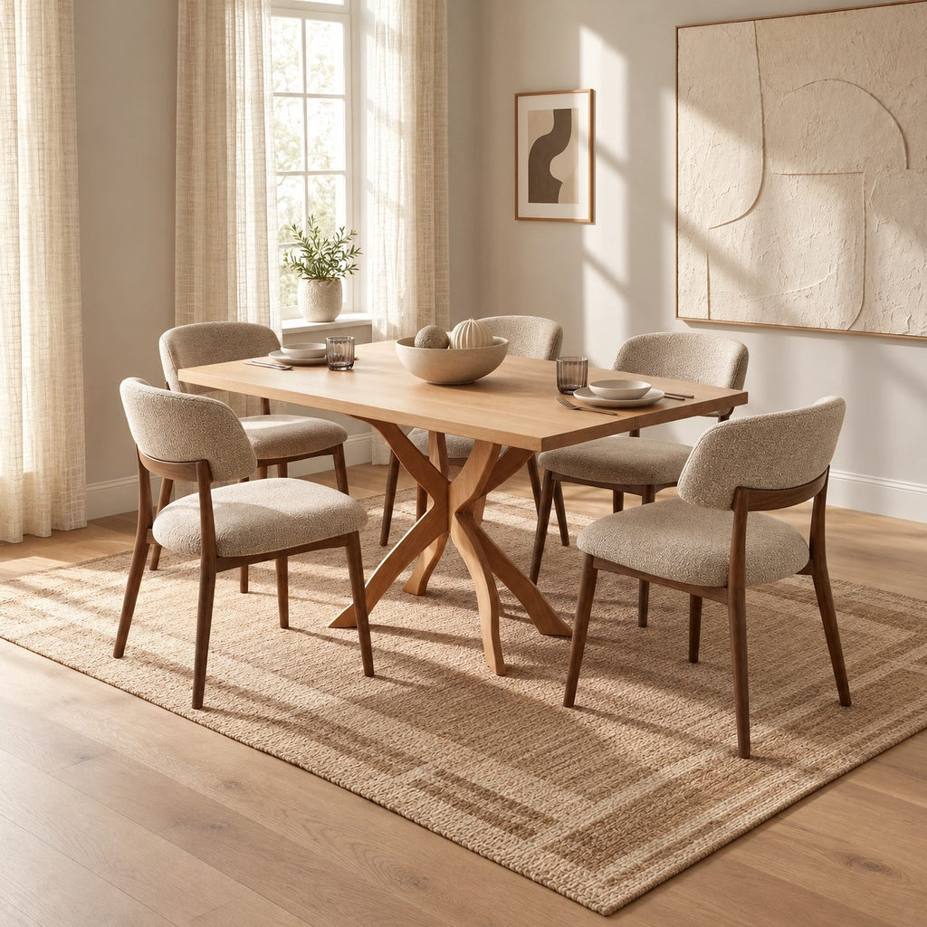 Scandinavian Solid Wood Dining Table With Crossed X Legs For Dining Room