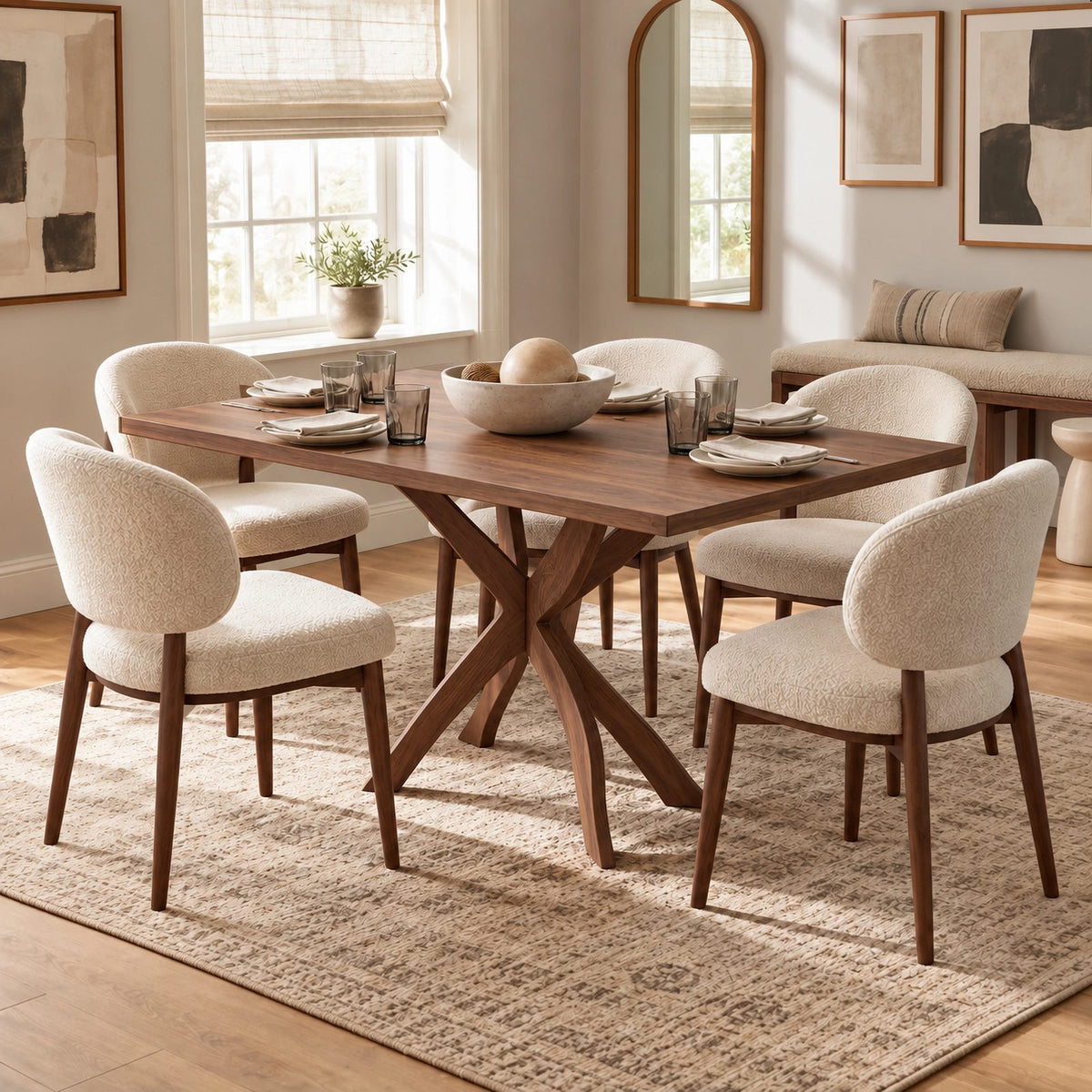 Scandinavian Solid Wood Dining Table With Crossed X Legs For Dining Room