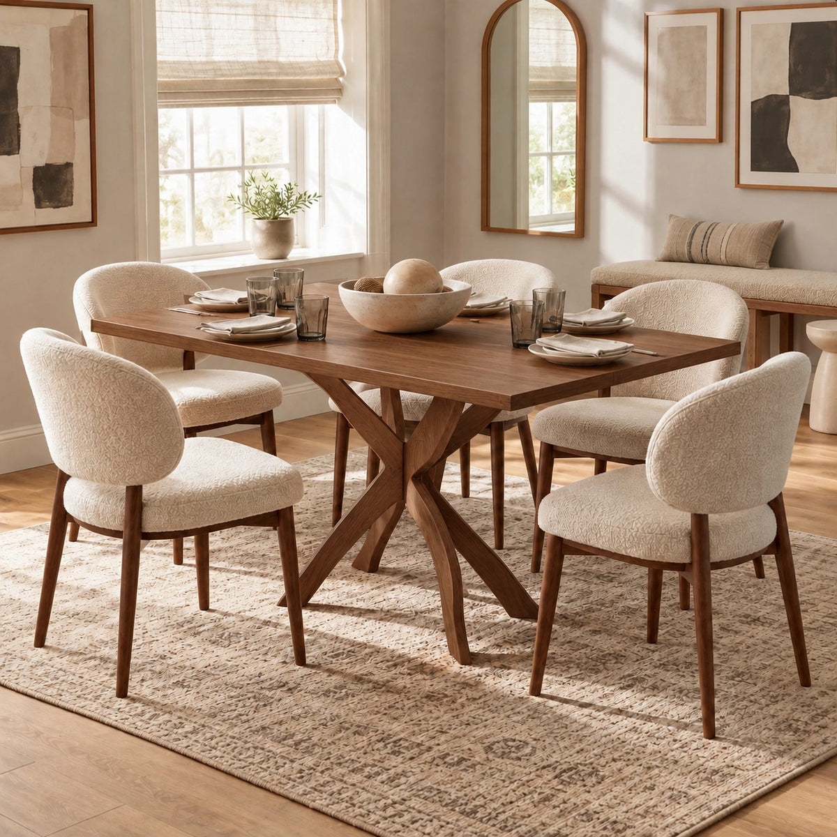 Scandinavian Solid Wood Dining Table With Crossed X Legs For Dining Room