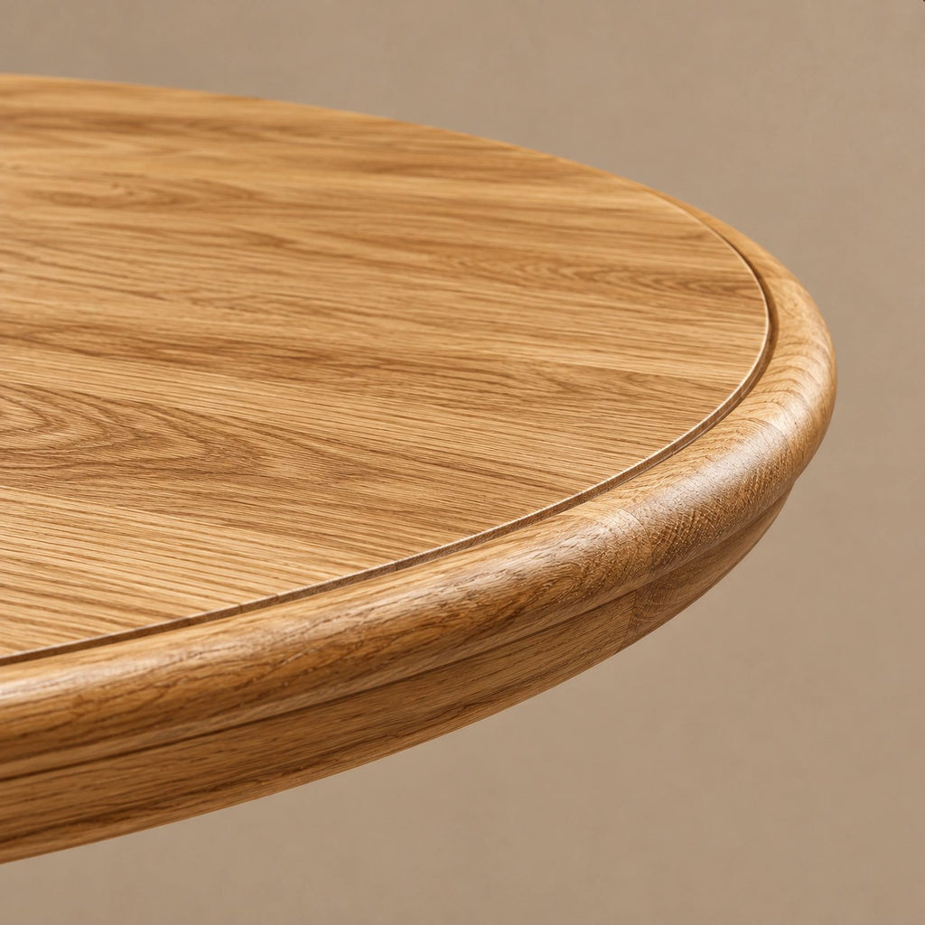 Natural Round Dining Table With Carved Wood Pedestal For Kitchen