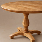 Natural Round Dining Table With Carved Wood Pedestal For Kitchen