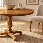 Natural Round Dining Table With Carved Wood Pedestal For Kitchen