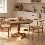 Natural Round Dining Table With Carved Wood Pedestal For Kitchen
