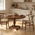 Natural Round Dining Table With Carved Wood Pedestal For Kitchen