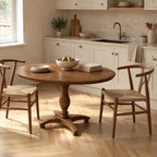 Natural Round Dining Table With Carved Wood Pedestal For Kitchen