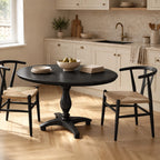 Natural Round Dining Table With Carved Wood Pedestal For Kitchen