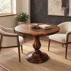 Rustic Round Dining Table With Classic Turned Pedestal For Kitchen