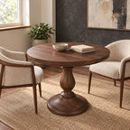 Rustic Round Dining Table With Classic Turned Pedestal For Kitchen