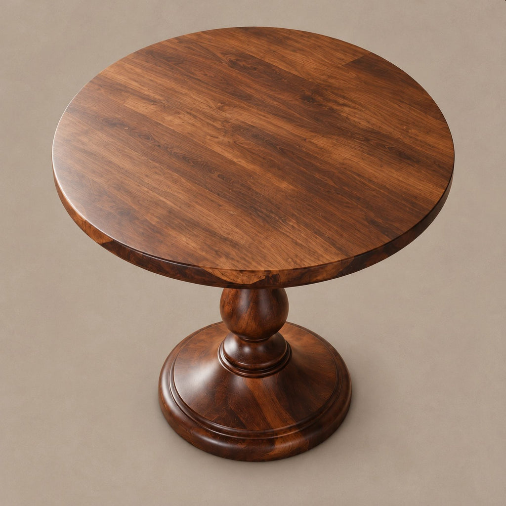 Rustic Round Dining Table With Classic Turned Pedestal For Kitchen
