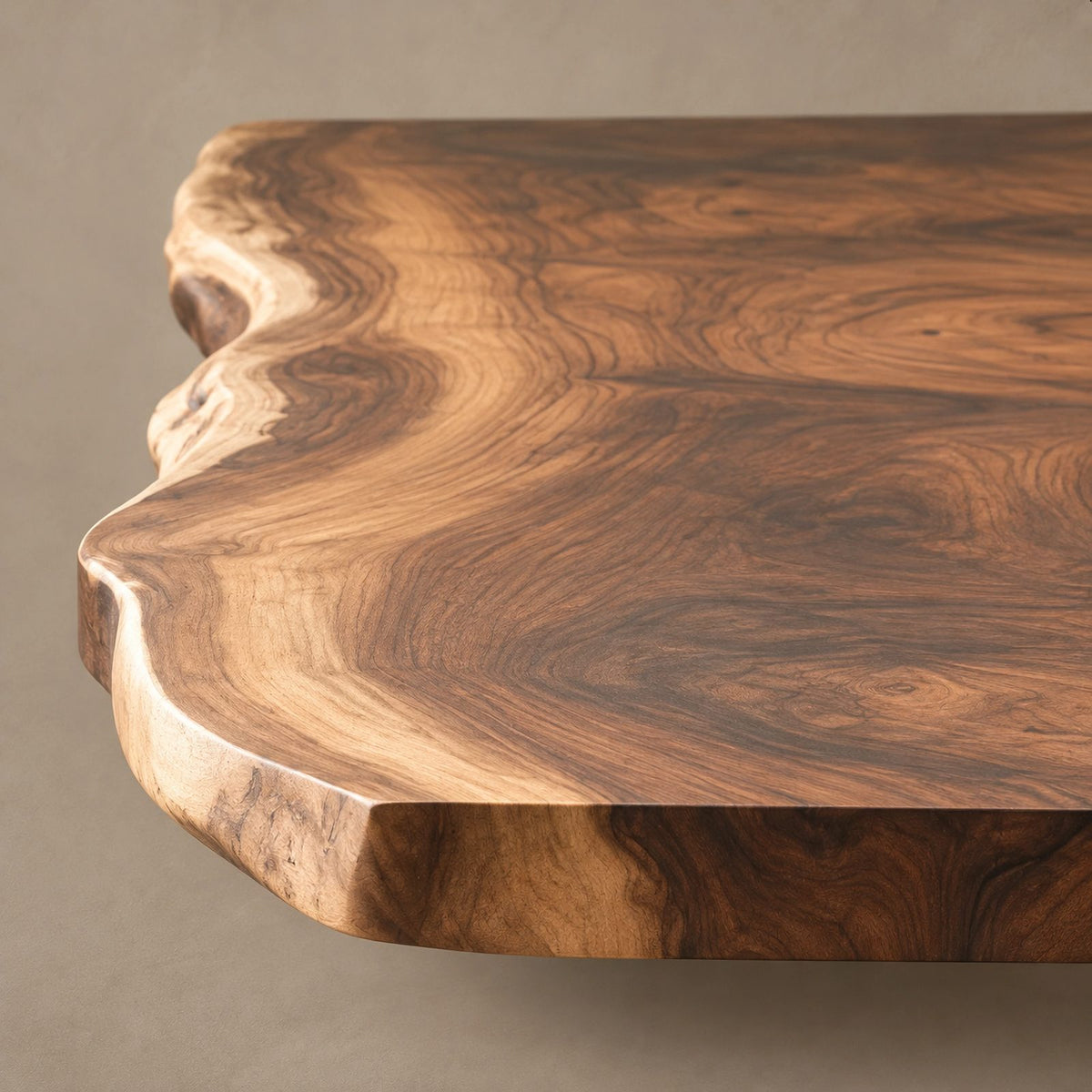 Sculptural Live Edge Dining Table With Crossed Wood Base For Dining Room