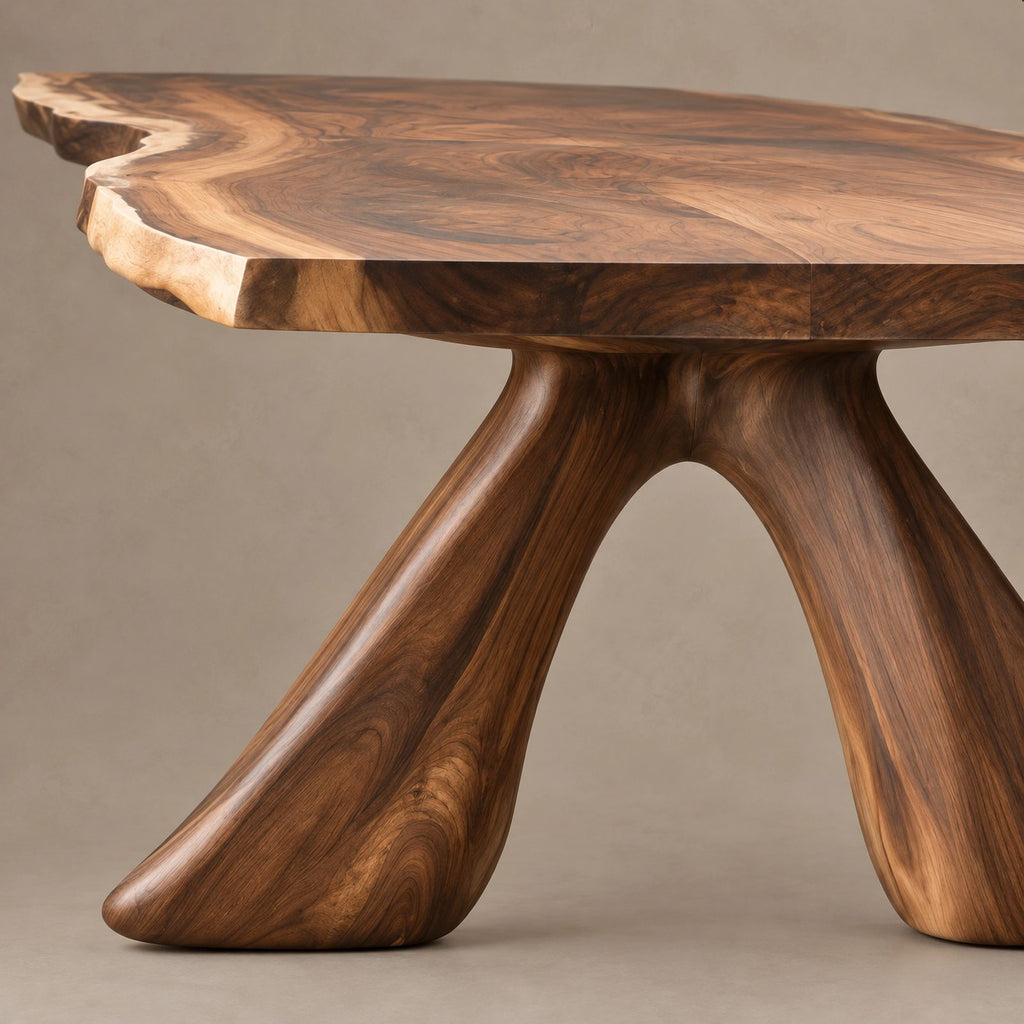Sculptural Live Edge Dining Table With Crossed Wood Base For Dining Room