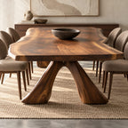 Sculptural Live Edge Dining Table With Crossed Wood Base For Dining Room