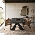 Sculptural Live Edge Dining Table With Crossed Wood Base For Dining Room