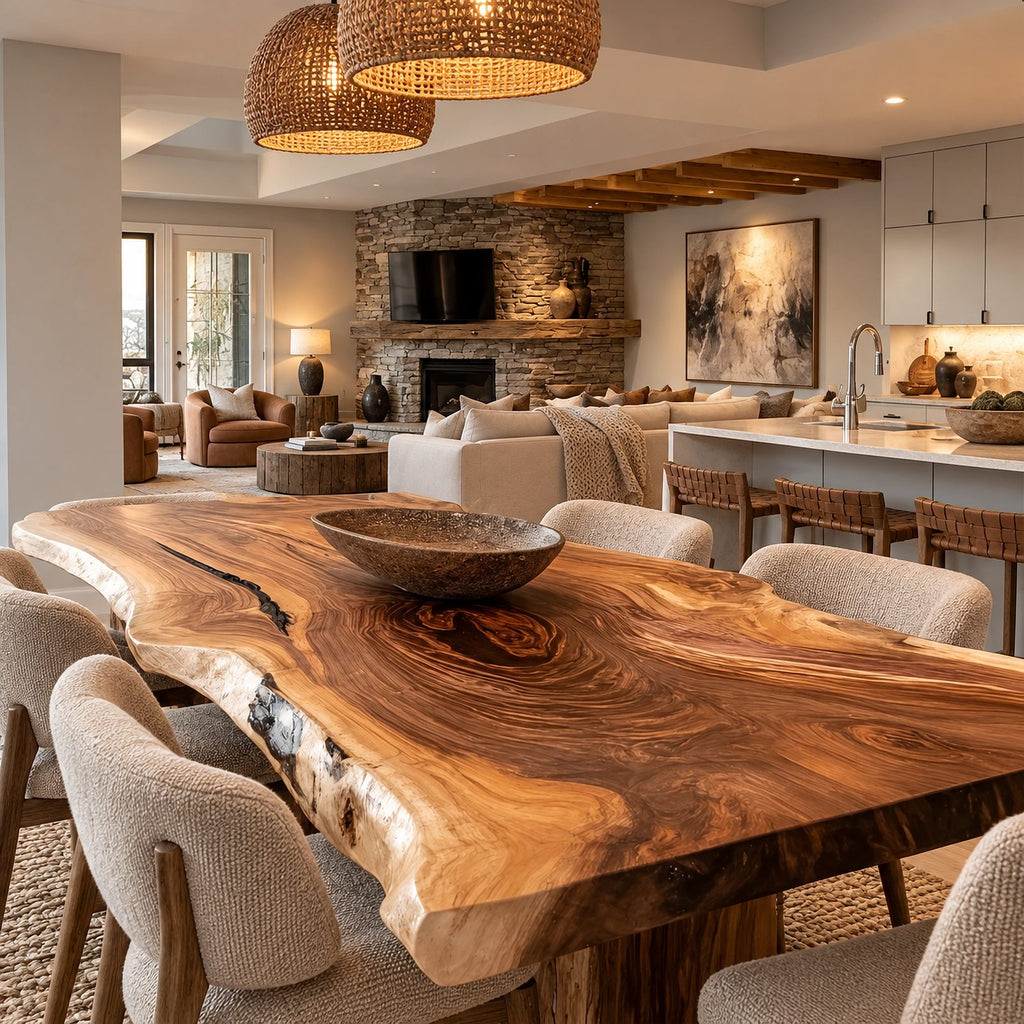 Farmhouse Live Edge Dining Table With Crossed Post Legs For Dining Room
