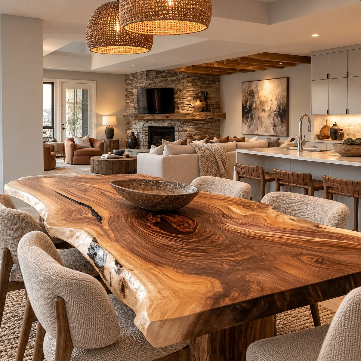 Farmhouse Live Edge Dining Table With Crossed Post Legs For Dining Room