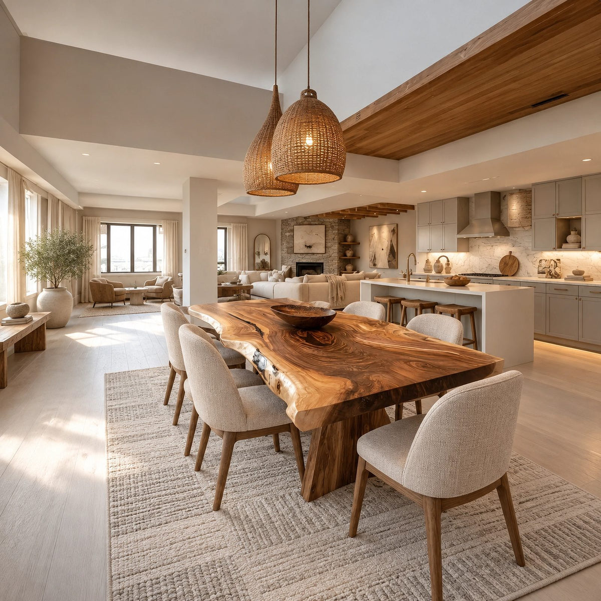 Farmhouse Live Edge Dining Table With Crossed Post Legs For Dining Room