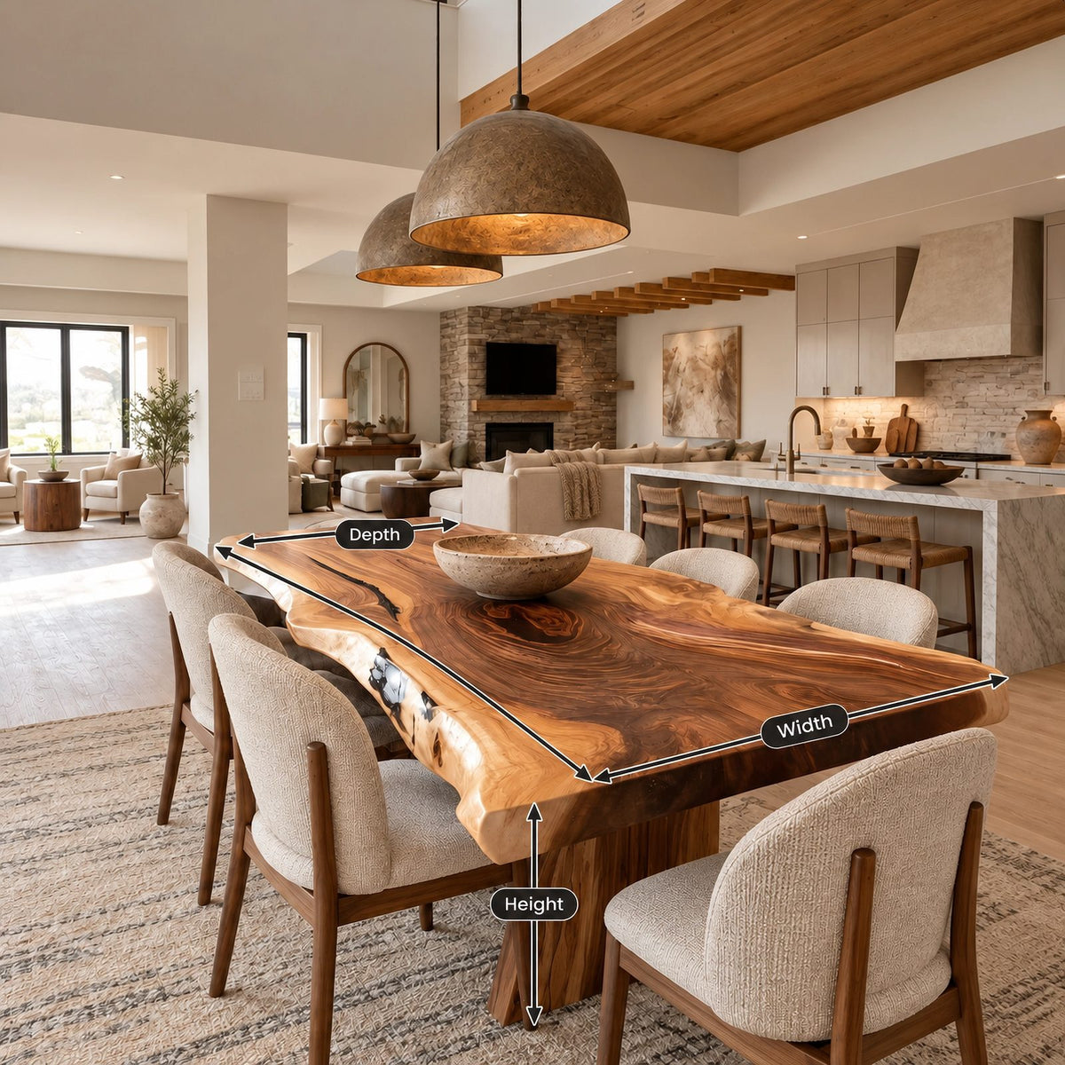 Farmhouse Live Edge Dining Table With Crossed Post Legs For Dining Room