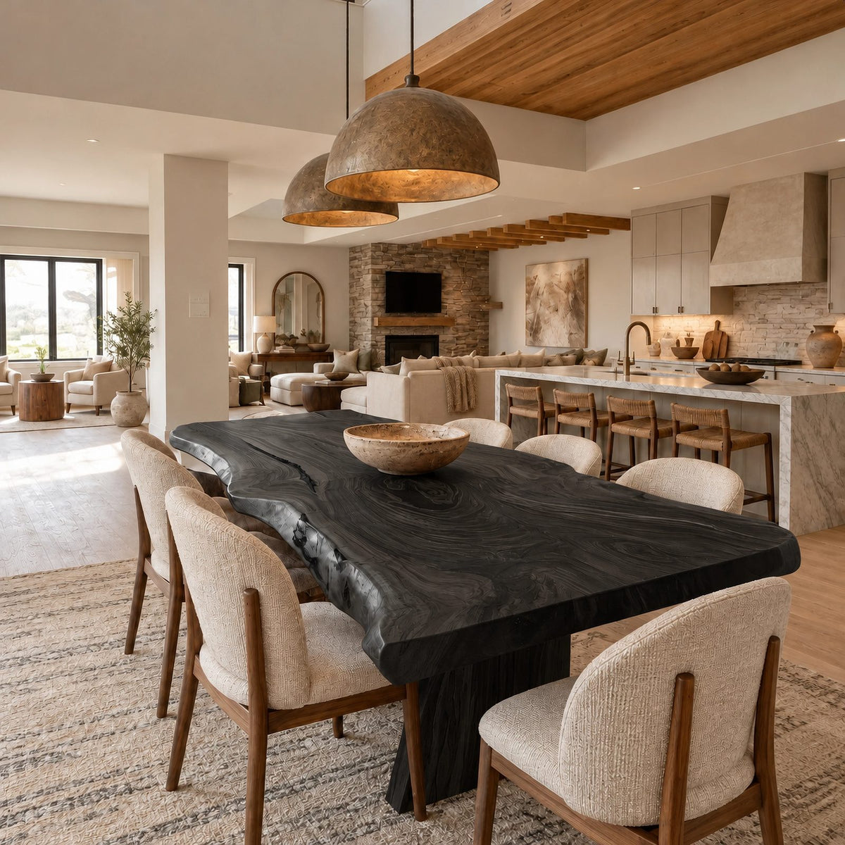 Farmhouse Live Edge Dining Table With Crossed Post Legs For Dining Room