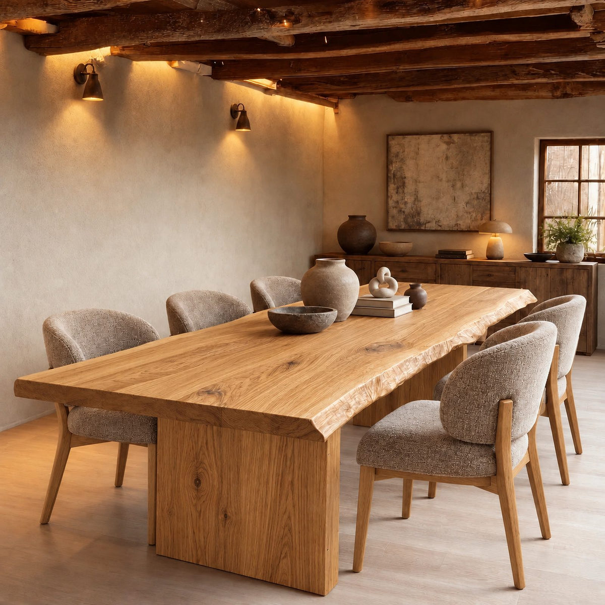 Organic Live Edge Dining Table With Panel Leg Base For Dining Room