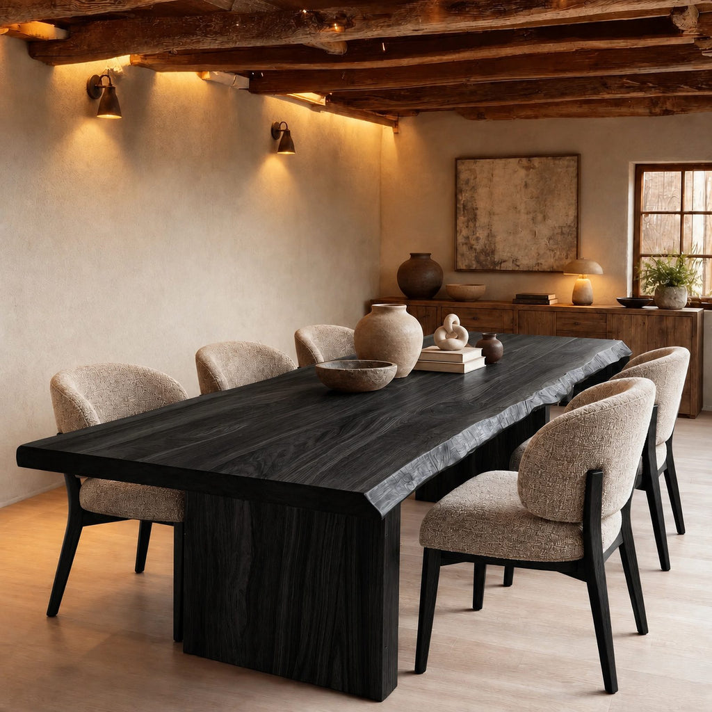 Organic Live Edge Dining Table With Panel Leg Base For Dining Room