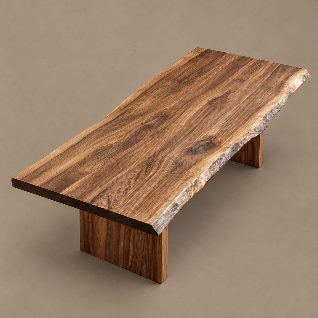 Organic Live Edge Dining Table With Panel Leg Base For Dining Room