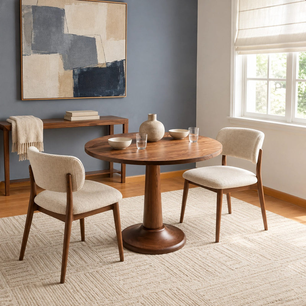 Modern Solid Wood Dining Table With Sculpted Pedestal Base For Dining Room