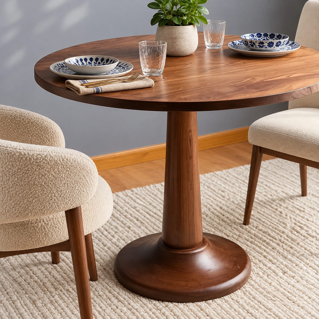 Modern Solid Wood Dining Table With Sculpted Pedestal Base For Dining Room