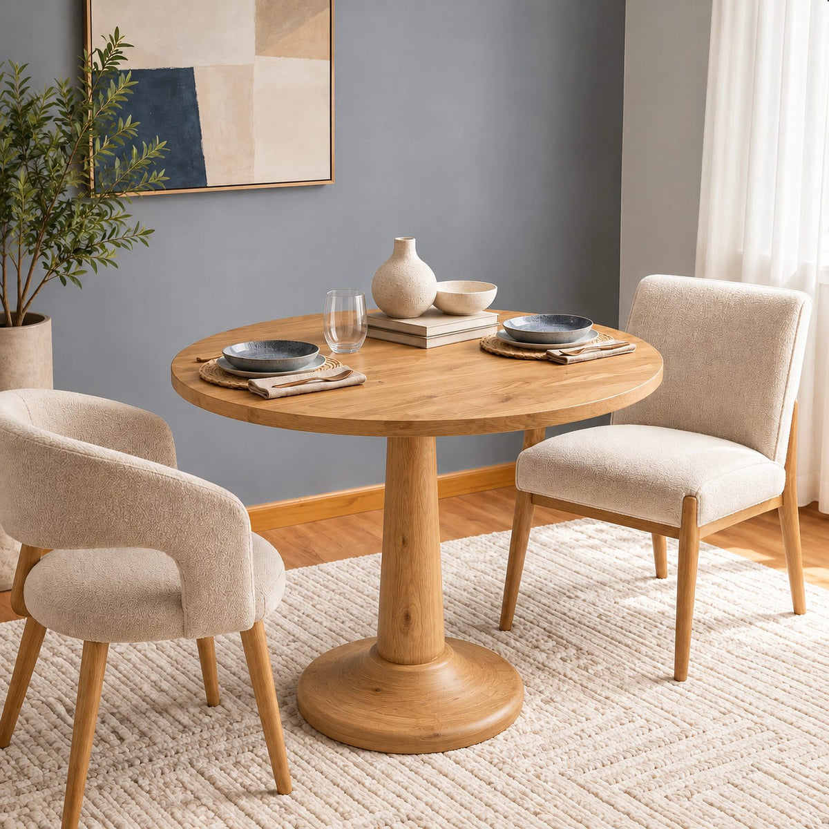 Modern Solid Wood Dining Table With Sculpted Pedestal Base For Dining Room