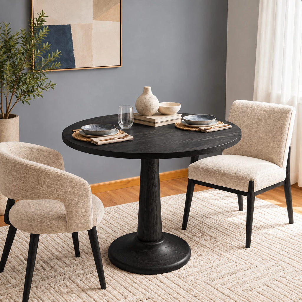 Modern Solid Wood Dining Table With Sculpted Pedestal Base For Dining Room