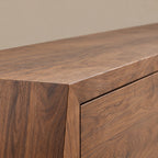 Sculptural Solid Wood TV Stand With Angled Drawer Front For Living Room