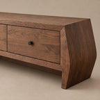 Sculptural Solid Wood TV Stand With Angled Drawer Front For Living Room