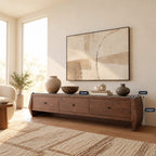 Sculptural Solid Wood TV Stand With Angled Drawer Front For Living Room