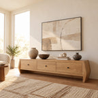 Sculptural Solid Wood TV Stand With Angled Drawer Front For Living Room
