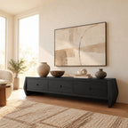 Sculptural Solid Wood TV Stand With Angled Drawer Front For Living Room