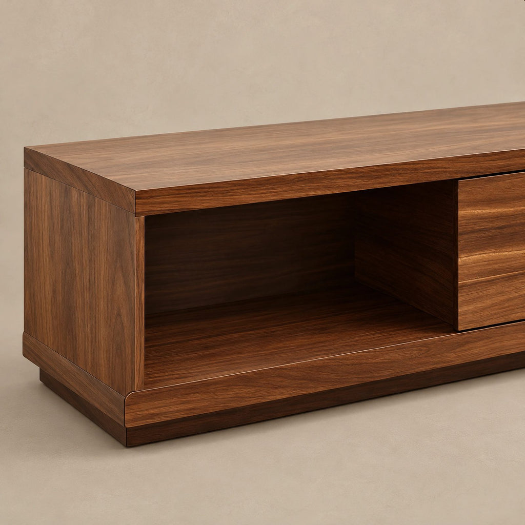 Modern Solid Wood TV Stand With Open Media Shelf For Living Room