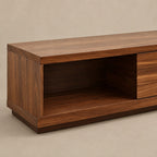 Modern Solid Wood TV Stand With Open Media Shelf For Living Room