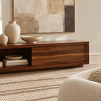 Modern Solid Wood TV Stand With Open Media Shelf For Living Room