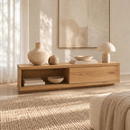 Modern Solid Wood TV Stand With Open Media Shelf For Living Room