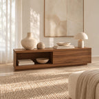 Modern Solid Wood TV Stand With Open Media Shelf For Living Room