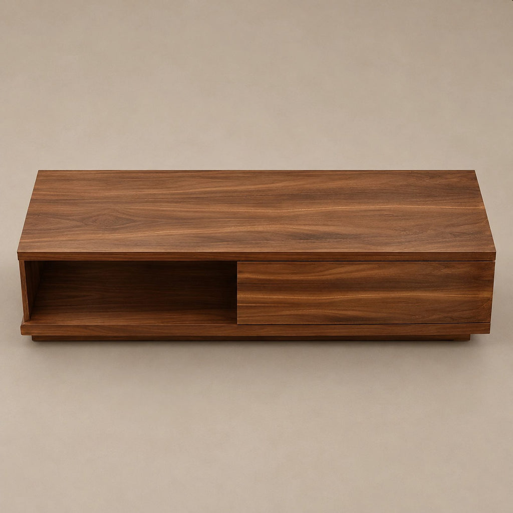Modern Solid Wood TV Stand With Open Media Shelf For Living Room