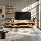 Rustic Live Edge TV Stand With Floating Shelf Design For Living Room