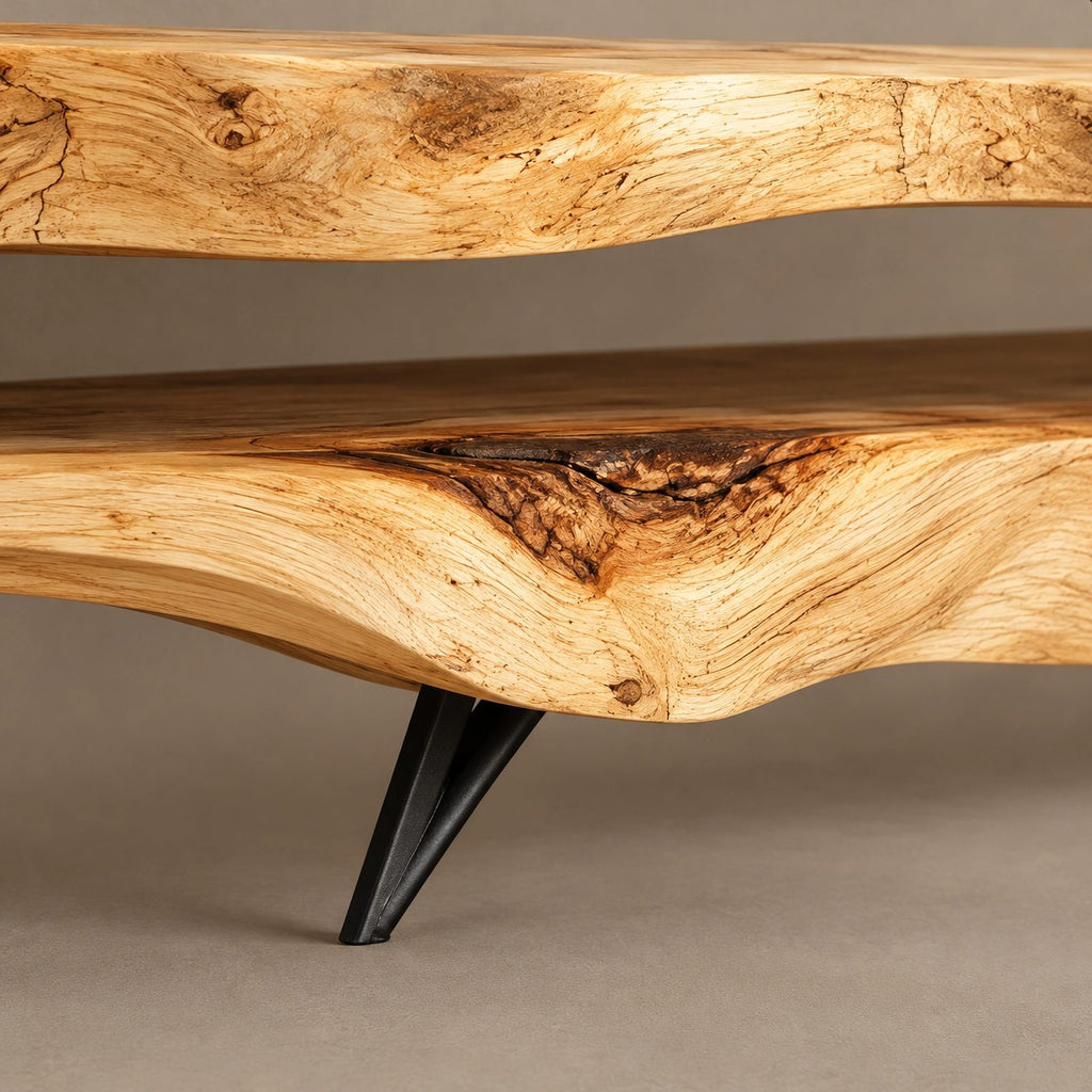 Rustic Live Edge TV Stand With Floating Shelf Design For Living Room