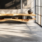 Rustic Live Edge TV Stand With Floating Shelf Design For Living Room
