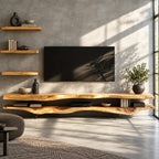 Rustic Live Edge TV Stand With Floating Shelf Design For Living Room