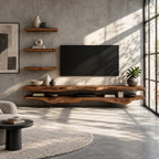 Rustic Live Edge TV Stand With Floating Shelf Design For Living Room