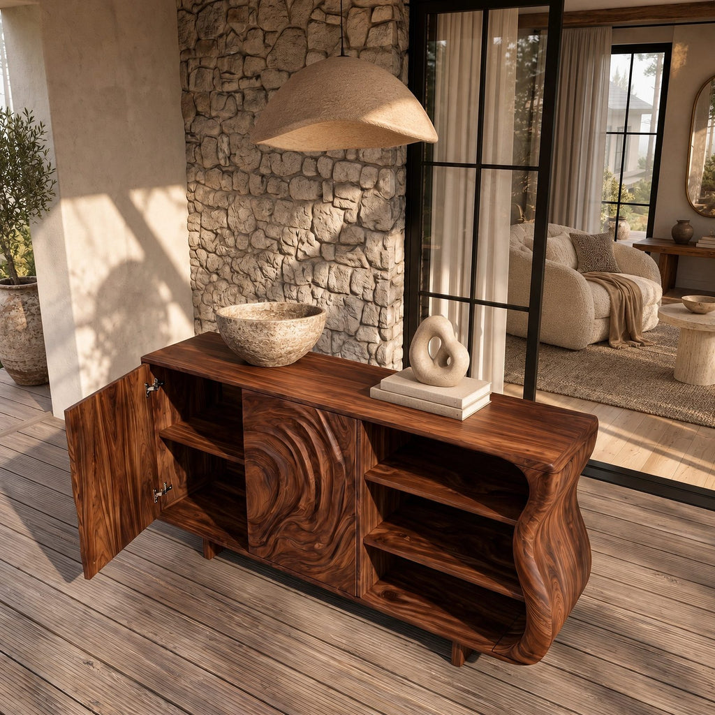 Modern Sideboard With Raised Swirl Grain Doors For Living Room