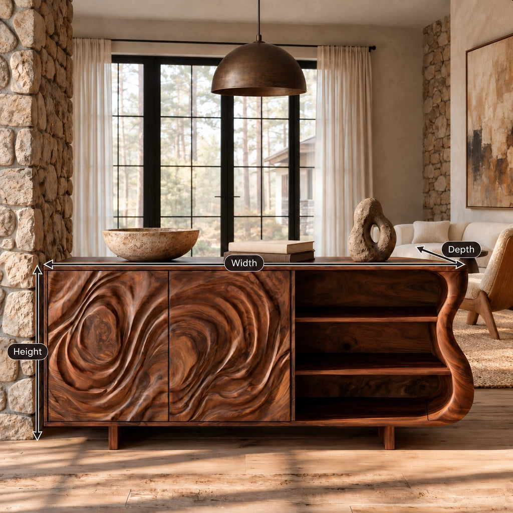 Modern Sideboard With Raised Swirl Grain Doors For Living Room