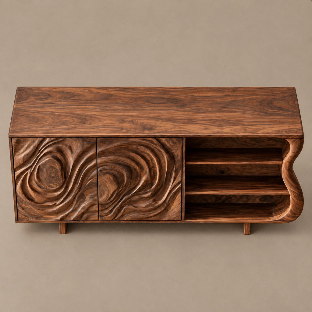 Modern Sideboard With Raised Swirl Grain Doors For Living Room