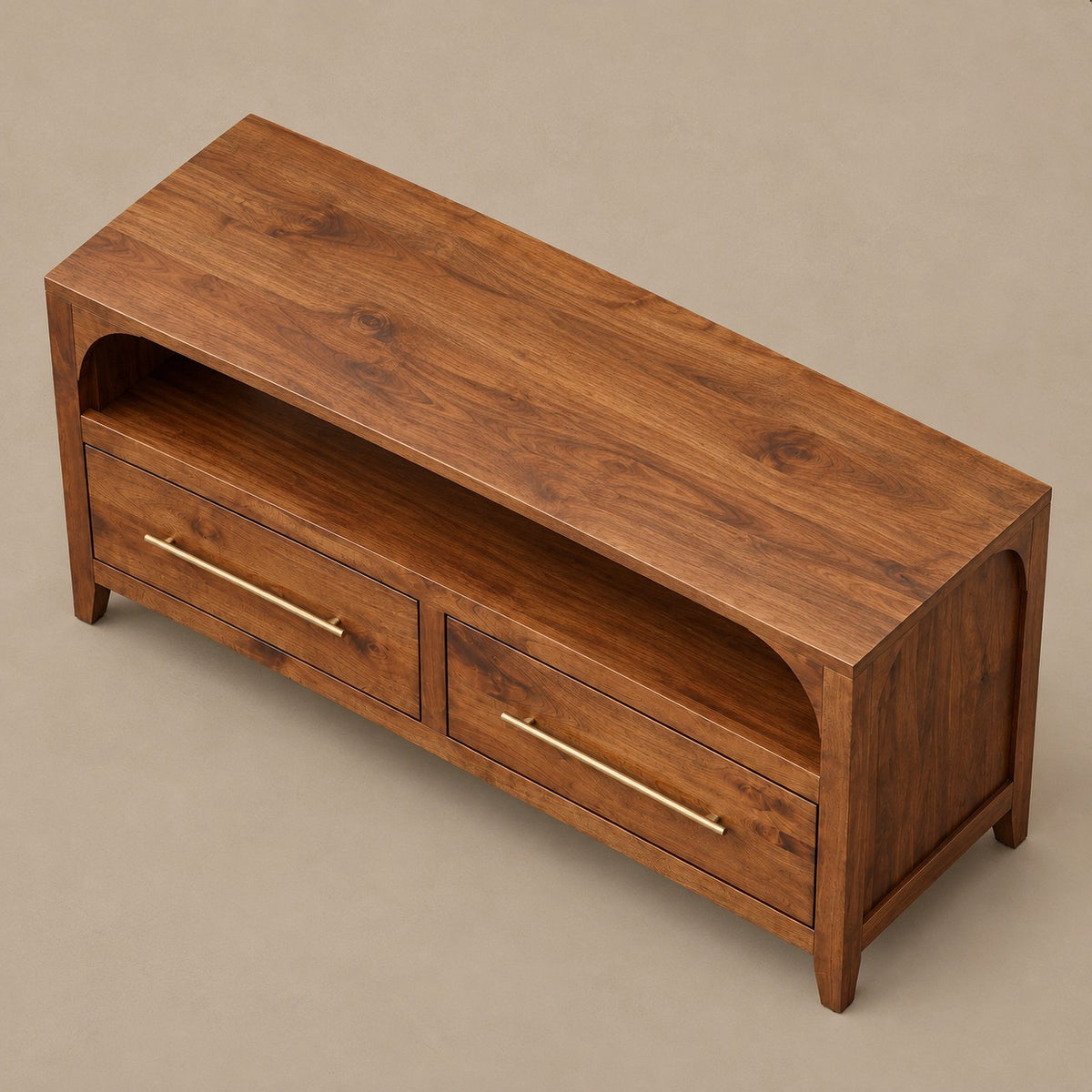 Handcrafted Arched TV Stand With Drawer Storage For Living Room